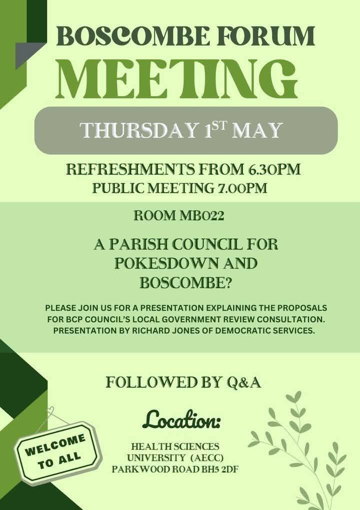 Boscombe Forum Meeting: Have Your Say on Local Government! Thursday, May 1st 2025.