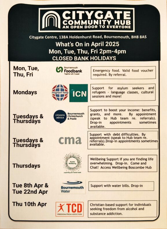 City Gate Community Hub. April 2025 Calendar