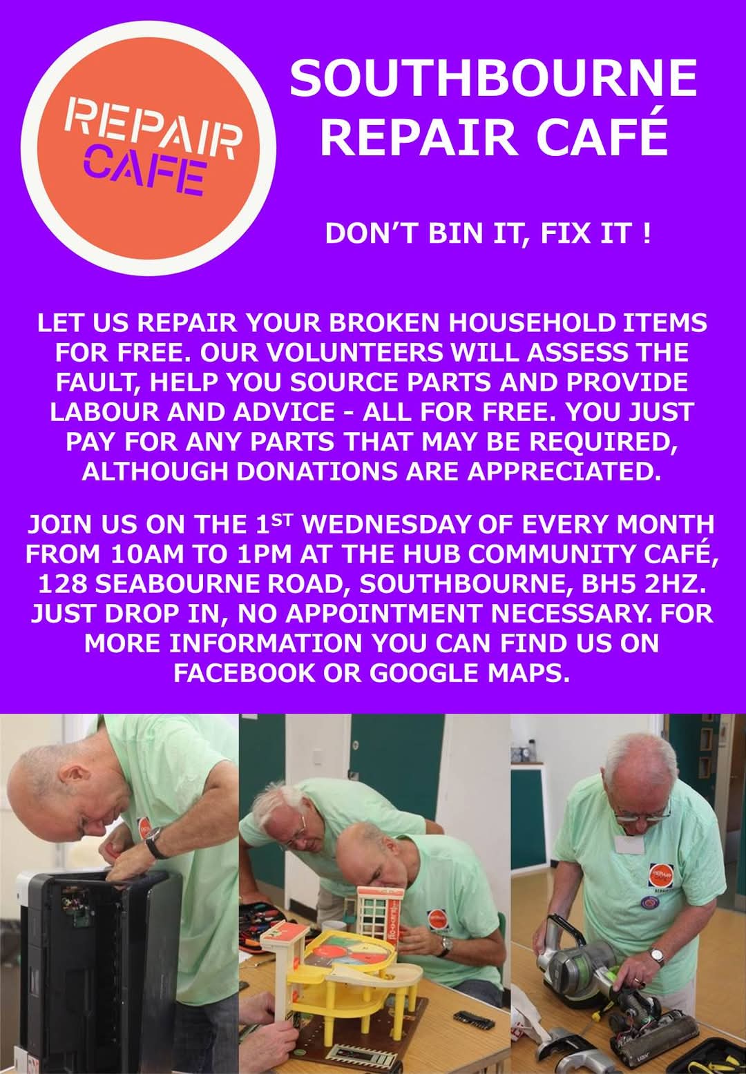 Southbourne Repair Café. Operating on the first Wednesday of every month