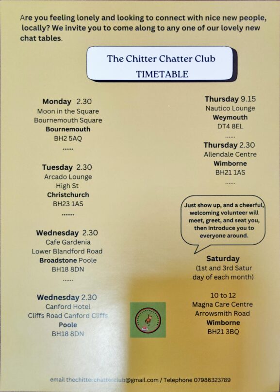 Combat Loneliness: Join The Chitter Chatter Club in Dorset